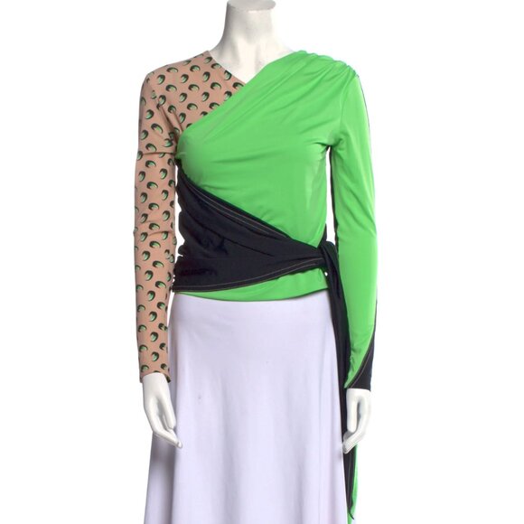 COPY - Marine Serre White Line Colorblock Pattern Top With Draping - Picture 1 of 3